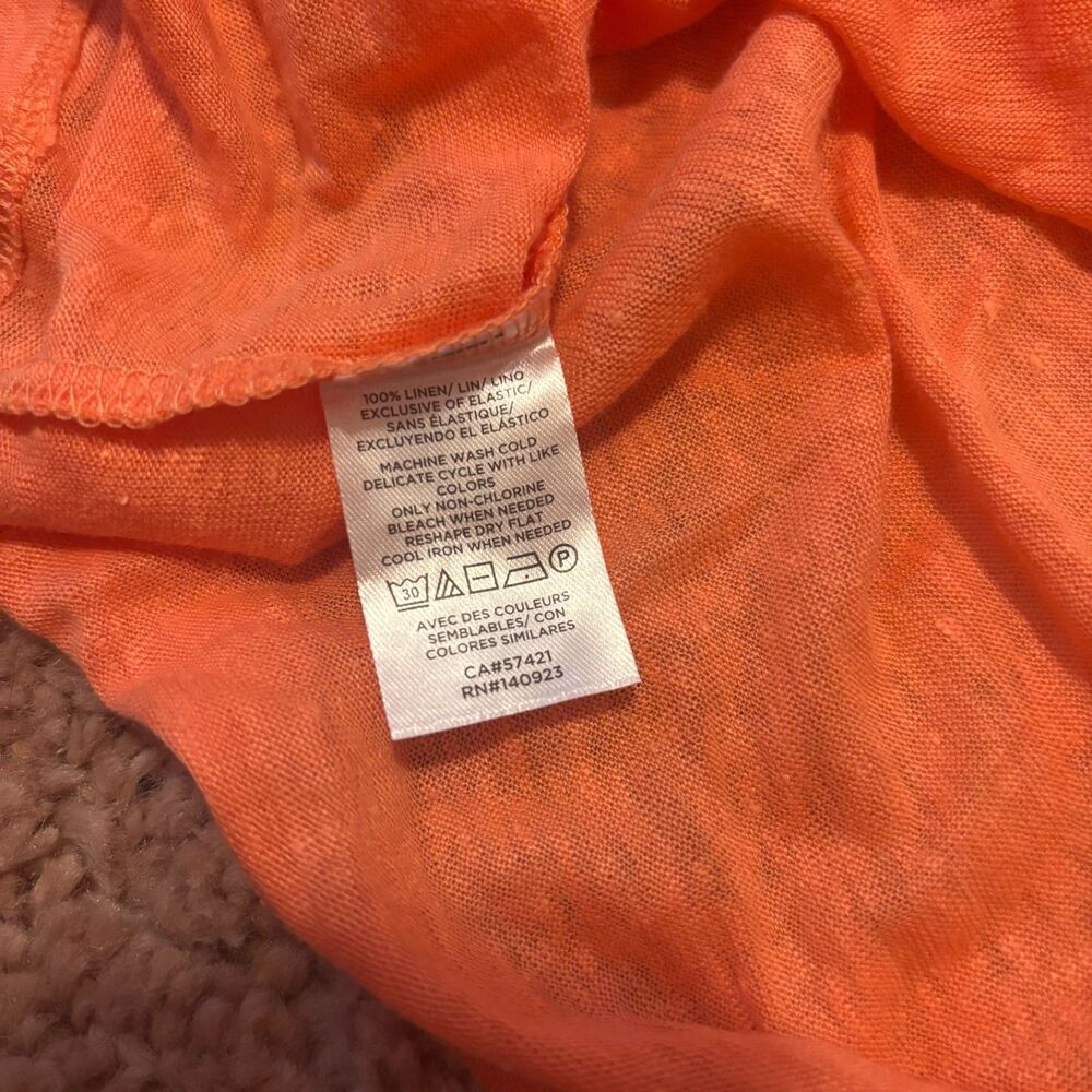 Loft 100% Linen Ruffle Off Shoulder Coral Orange Sz Small NWT Elevated Basics - Picture 5 of 7